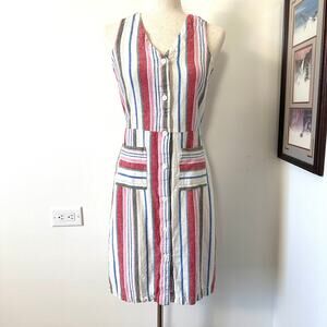 Old Navy Sleeveless Striped Linen Blend Dress XS Button Front Coastal Vacation